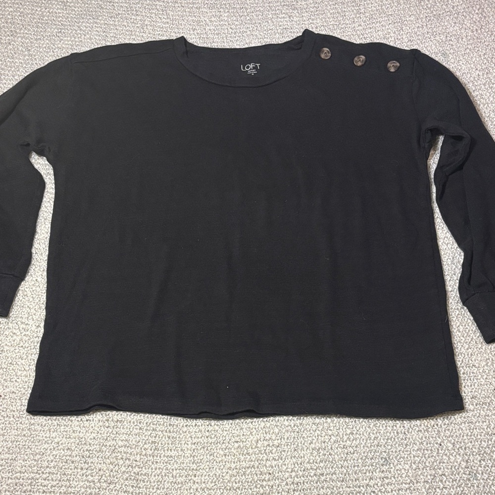 LOFT Black Sweater with Shoulder Buttons - Picture 1 of 9